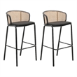 LeisureMod Ervilla Bar Stool with Black Powder Coated Metal Frame Set of 2 Black