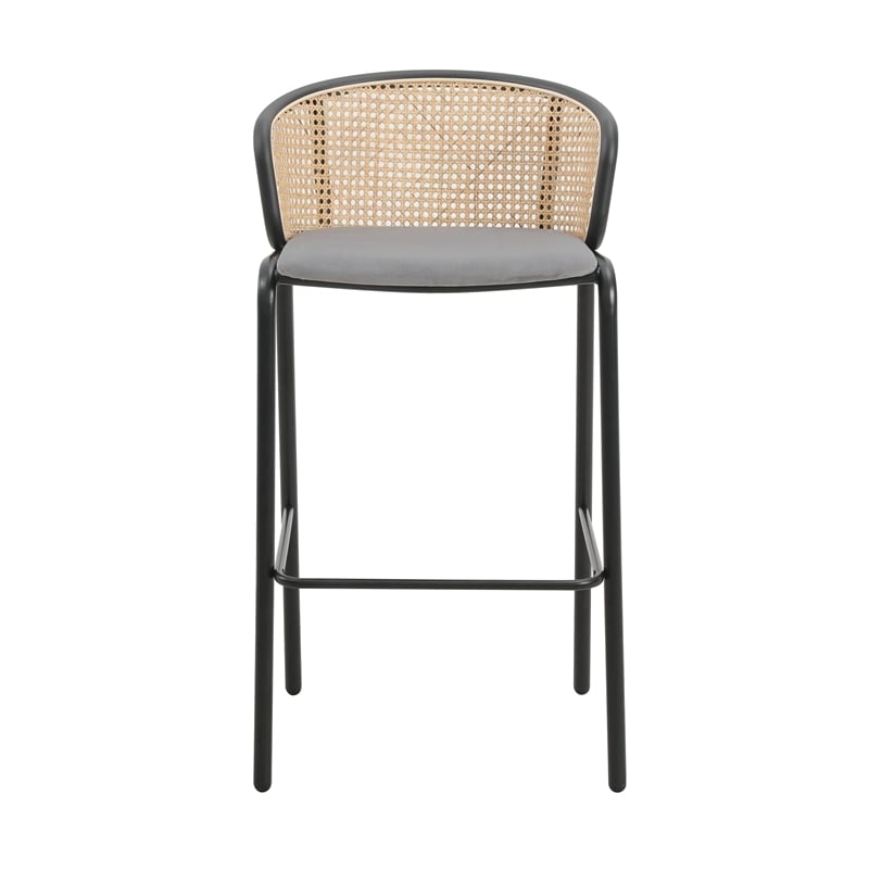 LeisureMod Ervilla Bar Stool with Black Powder Coated Metal Frame Set of 2 Gray
