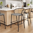 LeisureMod Ervilla Bar Stool with Black Powder Coated Metal Frame Set of 2 Gray
