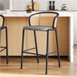 LeisureMod Ervilla Bar Stool with Black Powder Coated Metal Frame Set of 2 Gray