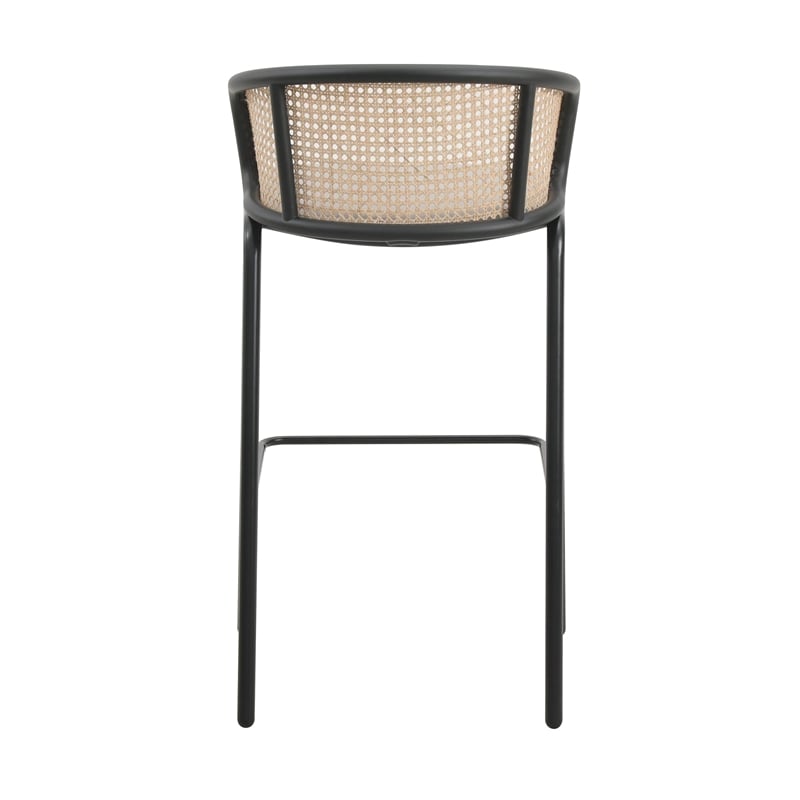 LeisureMod Ervilla Bar Stool with Black Powder Coated Metal Frame Set of 2 Gray