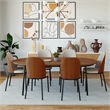 LeisureMod Tule 7-Piece Dining Set in Steel with 6 Chairs Walnut/Beige
