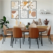 LeisureMod Tule 7-Piece Dining Set in Steel with 6 Chairs Walnut/Light Brown