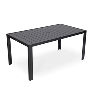 LeisureMod Chelsea 63&quot Rectangular Outdoor Aluminum Dining Table Black
