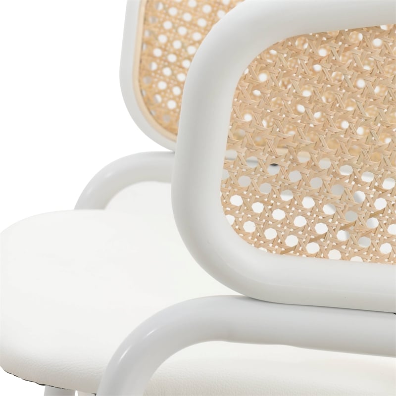 LeisureMod Ervilla Dining Chair in White Steel with Velvet Seat Set of 2 White