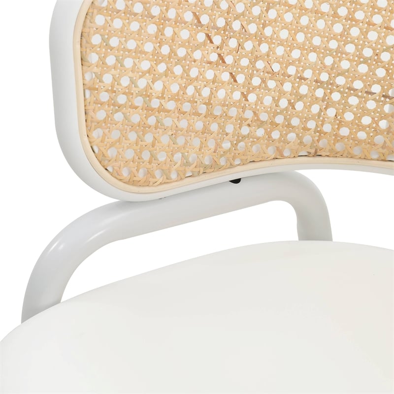 LeisureMod Ervilla Dining Chair in White Steel with Velvet Seat Set of 2 White