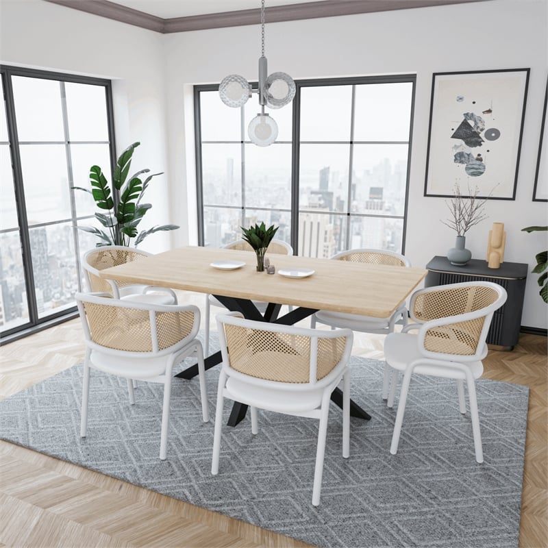 LeisureMod Ervilla Dining Chair in White Steel with Velvet Seat Set of 2 White