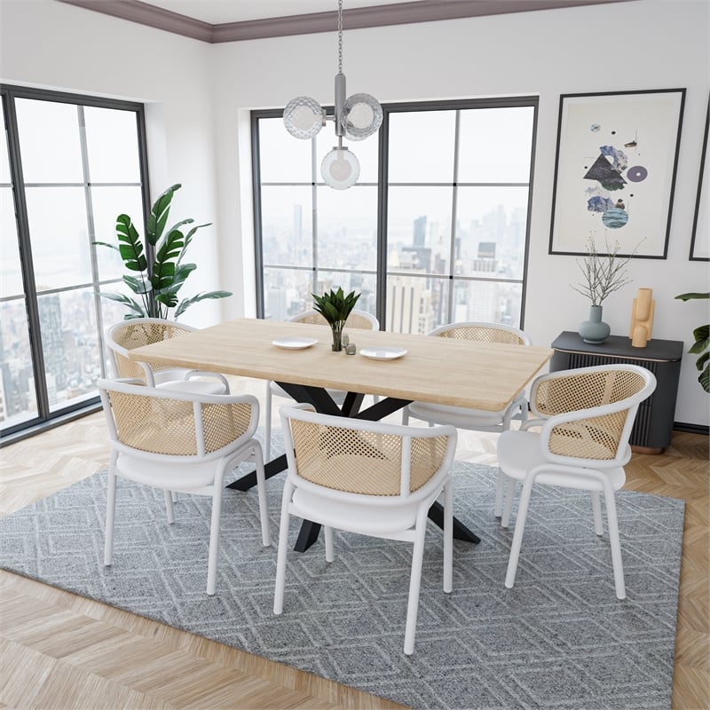 LeisureMod Ervilla Dining Chair in White Steel with Velvet Seat Set of 4 White
