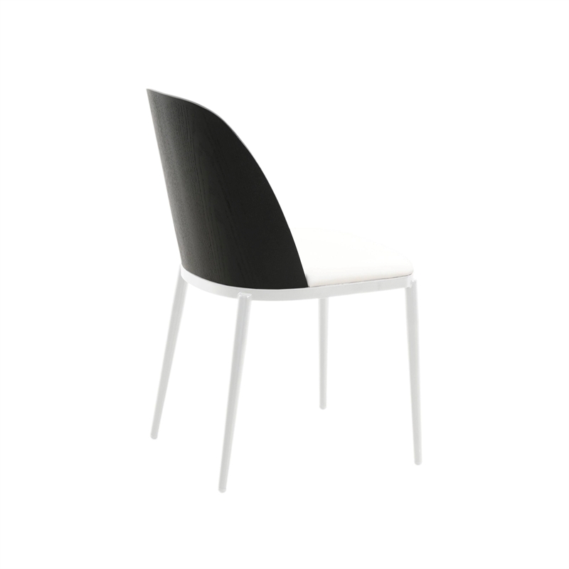 LeisureMod Tule Modern Dining Chair with Leather Seat Black/White
