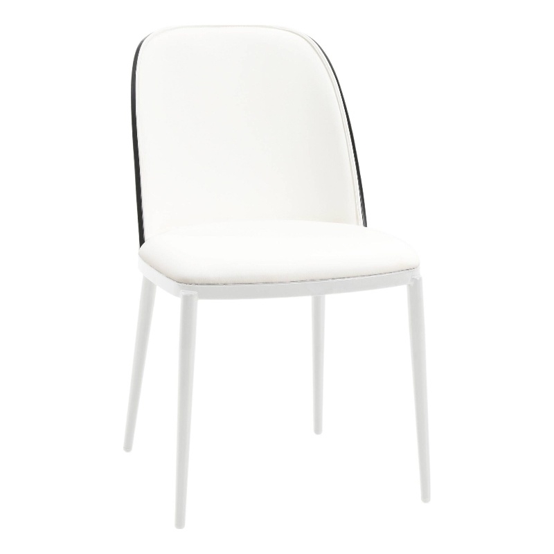 LeisureMod Tule Modern Dining Chair with Leather Seat Black/White