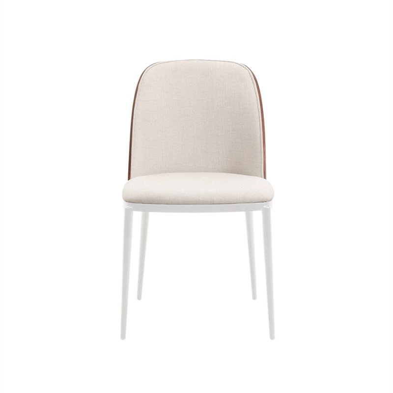 LeisureMod Tule Modern Dining Chair with Velvet Seat Walnut/Beige