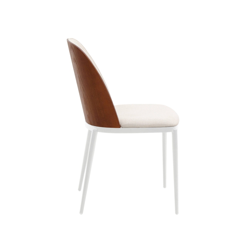 LeisureMod Tule Modern Dining Chair with Velvet Seat Walnut/Beige