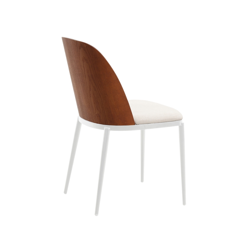 LeisureMod Tule Modern Dining Chair with Velvet Seat Walnut/Beige