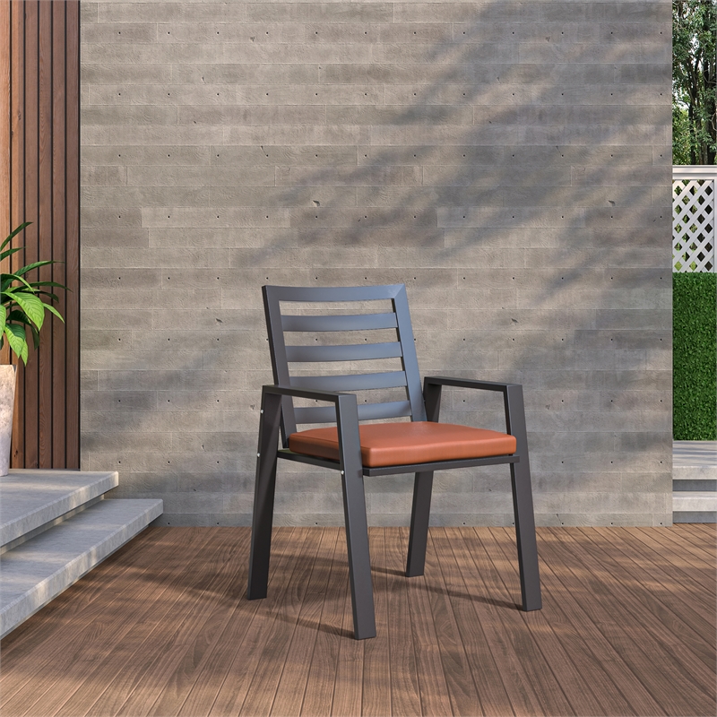 LeisureMod Chelsea Aluminum Patio Dining Armchair with Cushions in Orange