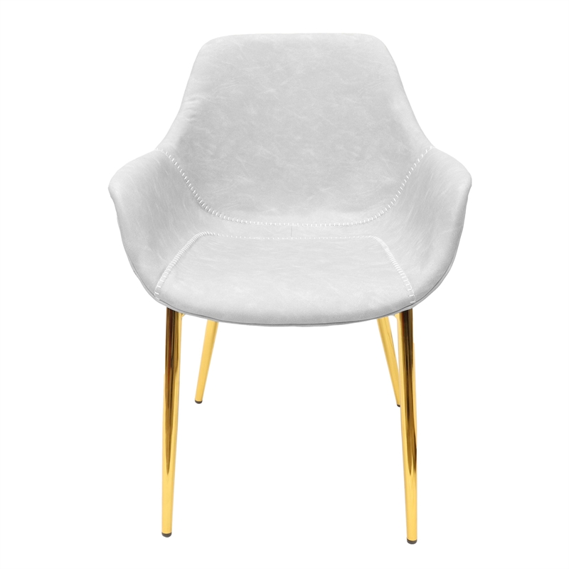 LeisureMod Markley Leather Dining Armchair With Gold Metal Legs in Light Gray