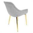 LeisureMod Markley Leather Dining Armchair With Gold Metal Legs in Light Gray
