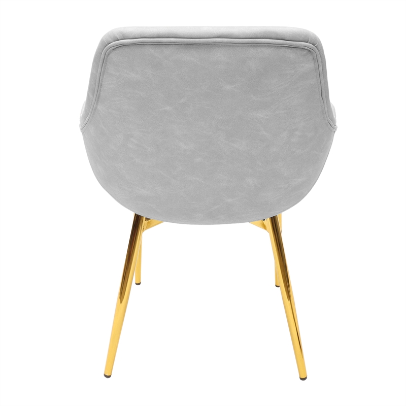 LeisureMod Markley Leather Dining Armchair With Gold Metal Legs in Light Gray