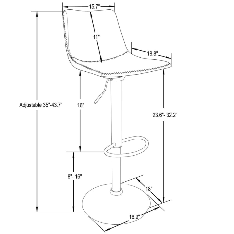 LeisureMod Tilbury Adjustable Height Faux Leather Bar Stool in Light Gray