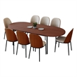 LeisureMod Tule 9-Piece Mid-Century Velvet Dining Set in Walnut/Beige