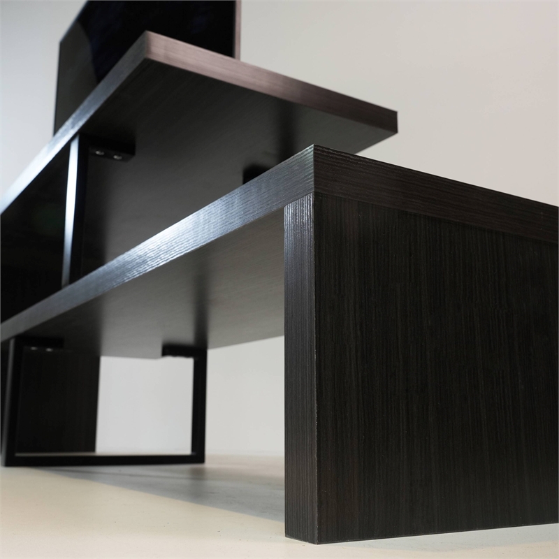 LeisureMod Orford TV Stand with Wood Shelves and Iron Legs Phantom Gray