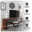 LeisureMod Orford TV Stand with Wood Shelves and Iron Legs Walnut