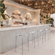 LeisureMod Oyster Plastic Barstool with Steel Frame in Chrome Finish Clear