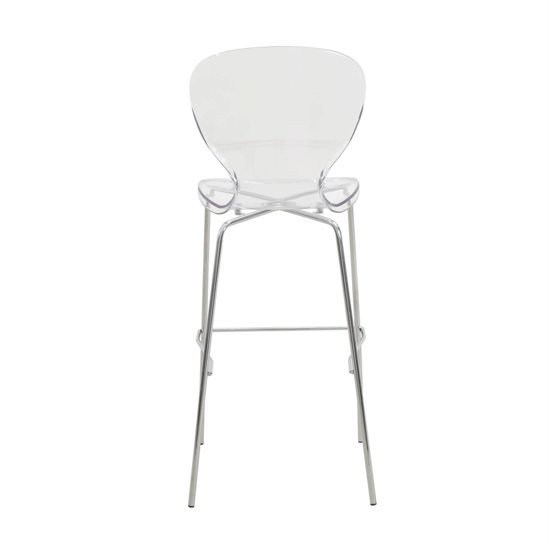 LeisureMod Oyster Plastic Barstool with Steel Frame in Chrome Finish Clear