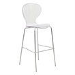 LeisureMod Oyster Plastic Barstool with Steel Frame in Chrome Finish Clear
