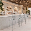LeisureMod Oyster Plastic Barstool with Steel Frame in Chrome Finish Smoke