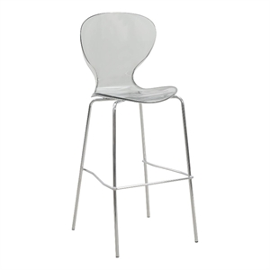 LeisureMod Oyster Plastic Barstool with Steel Frame in Chrome Finish Smoke