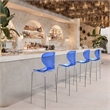 LeisureMod Oyster Plastic Barstool with Steel Frame in Chrome Finish Blue