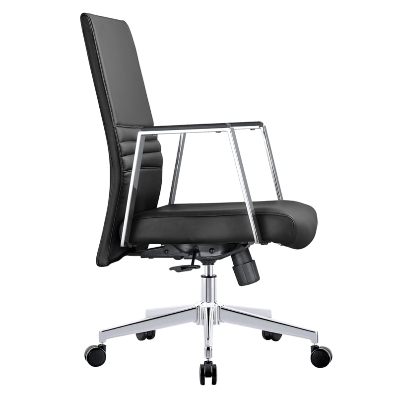 LeisureMod Aleen Upholstered Faux Leather & Iron Swivel Office Chair in Black