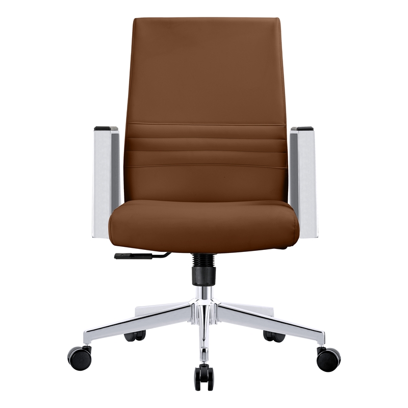 LeisureMod Aleen Upholstered Faux Leather/Iron Swivel Office Chair in Dark Brown
