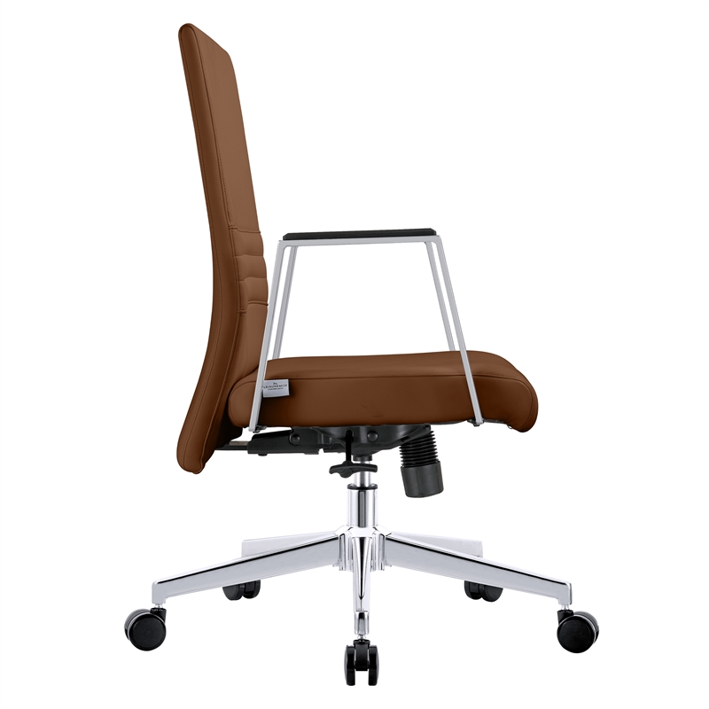 LeisureMod Aleen Upholstered Faux Leather/Iron Swivel Office Chair in Dark Brown