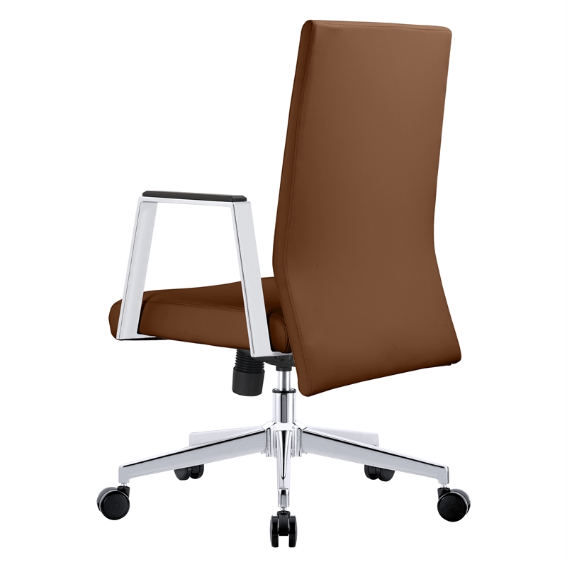 LeisureMod Aleen Upholstered Faux Leather/Iron Swivel Office Chair in Dark Brown