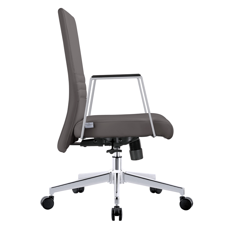 LeisureMod Aleen Upholstered Faux Leather & Iron Swivel Office Chair in Gray