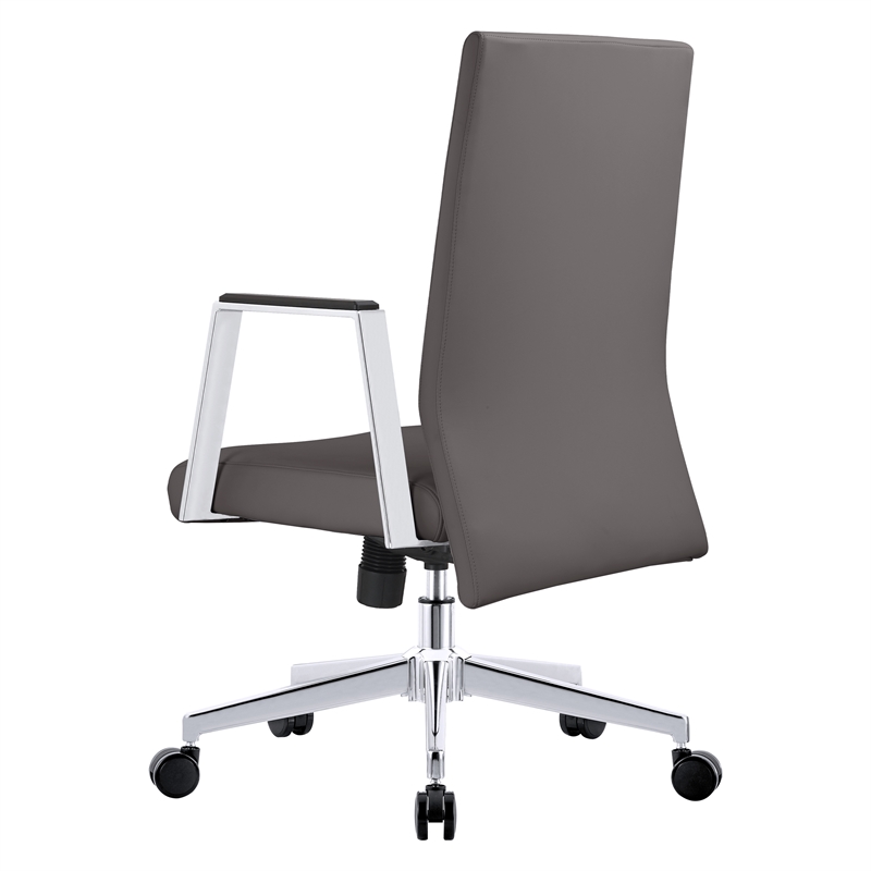 LeisureMod Aleen Upholstered Faux Leather & Iron Swivel Office Chair in Gray