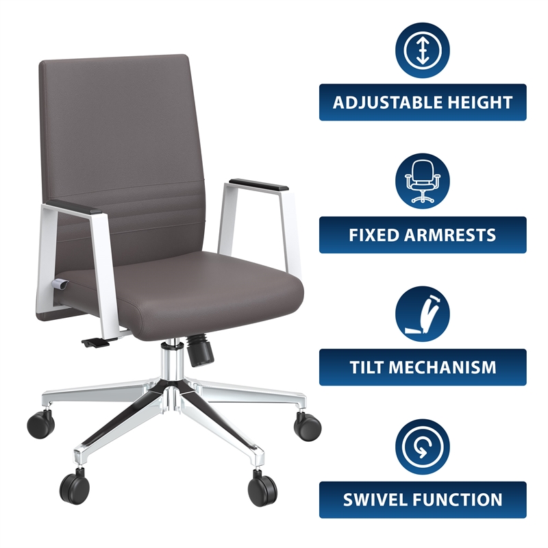 LeisureMod Aleen Upholstered Faux Leather & Iron Swivel Office Chair in Gray