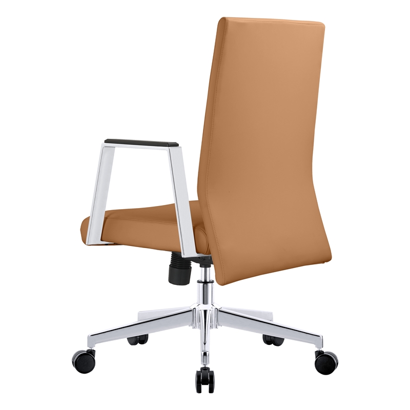 LeisureMod Aleen Upholstered Faux Leather Swivel Office Chair in Acorn Brown