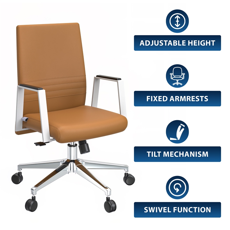 LeisureMod Aleen Upholstered Faux Leather Swivel Office Chair in Acorn Brown