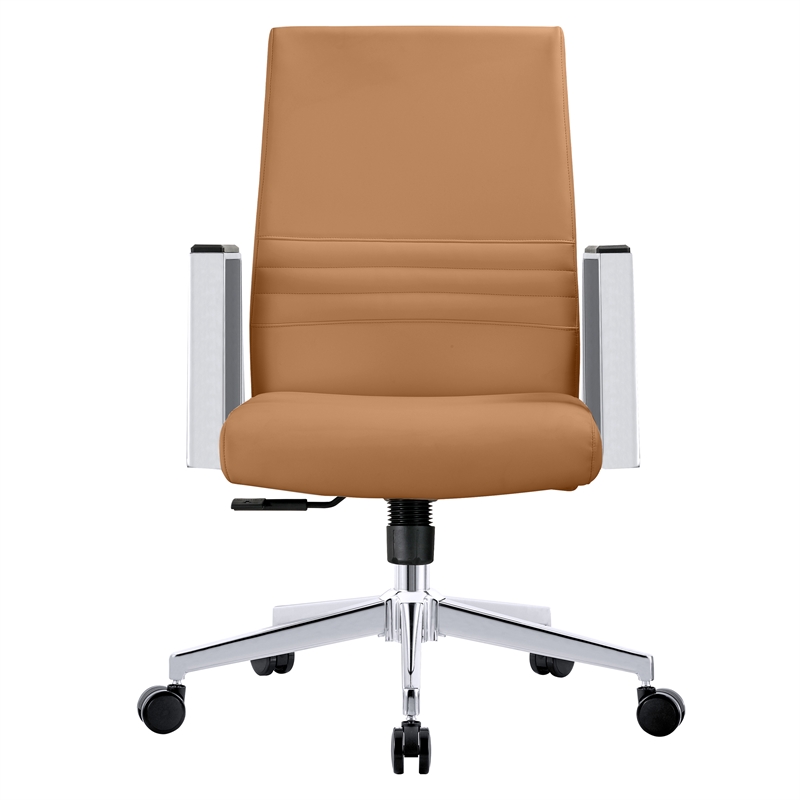 LeisureMod Aleen Upholstered Faux Leather Swivel Office Chair in Acorn Brown
