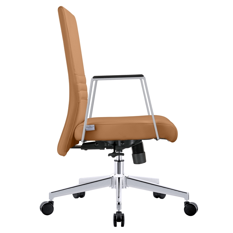 LeisureMod Aleen Upholstered Faux Leather Swivel Office Chair in Acorn Brown