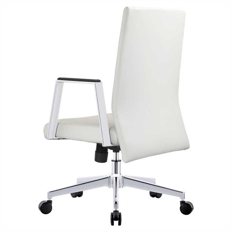 LeisureMod Aleen Upholstered Faux Leather & Iron Swivel Office Chair in White