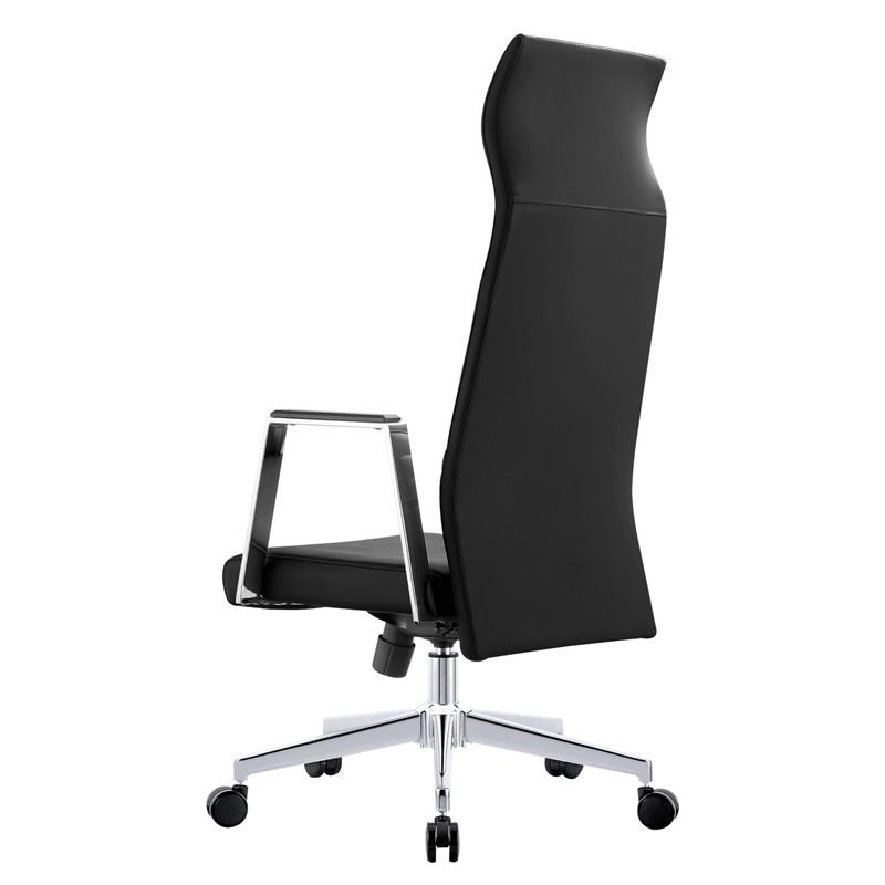 LeisureMod Aleen High-Back Faux Leather & Iron Swivel Office Chair in Black