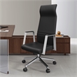 LeisureMod Aleen High-Back Faux Leather & Iron Swivel Office Chair in Black