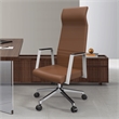 LeisureMod Aleen High-Back Faux Leather Swivel Office Chair in Dark Brown