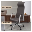 LeisureMod Aleen High-Back Faux Leather & Iron Swivel Office Chair in Gray