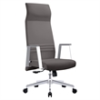 LeisureMod Aleen High-Back Faux Leather & Iron Swivel Office Chair in Gray