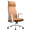 LeisureMod Aleen High-Back Faux Leather/Iron Swivel Office Chair in Acorn Brown