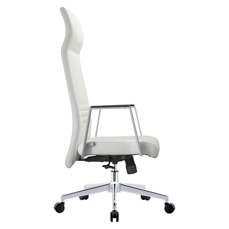 LeisureMod Aleen High-Back Faux Leather & Iron Swivel Office Chair in White